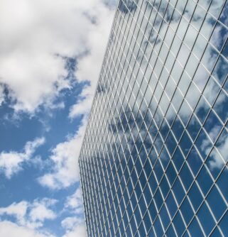 building, reflection, clouds